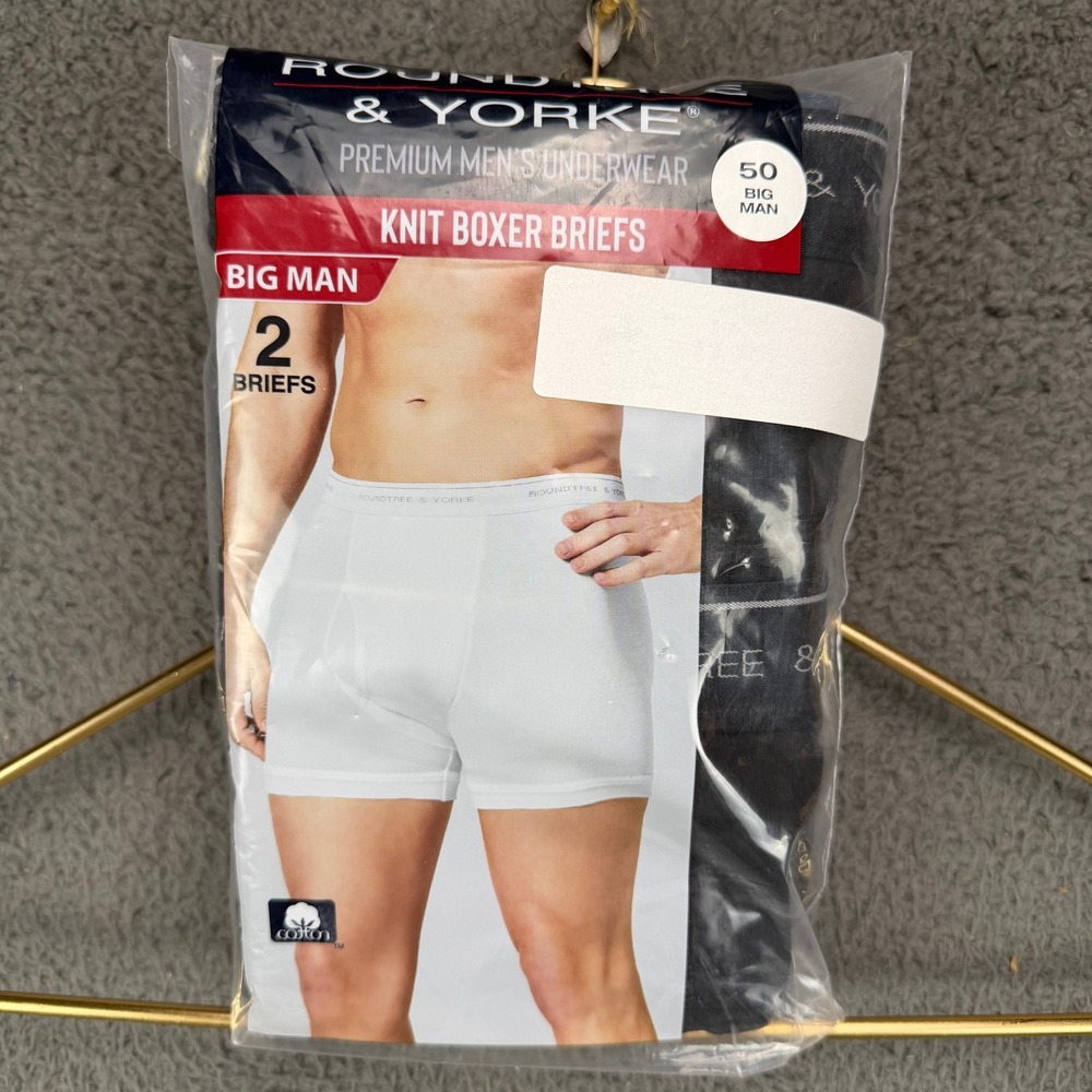 Roundtree Yorke Mens 2 Pack Knit Boxer Briefs Big Man Size 50 Cotton Black Gray‎